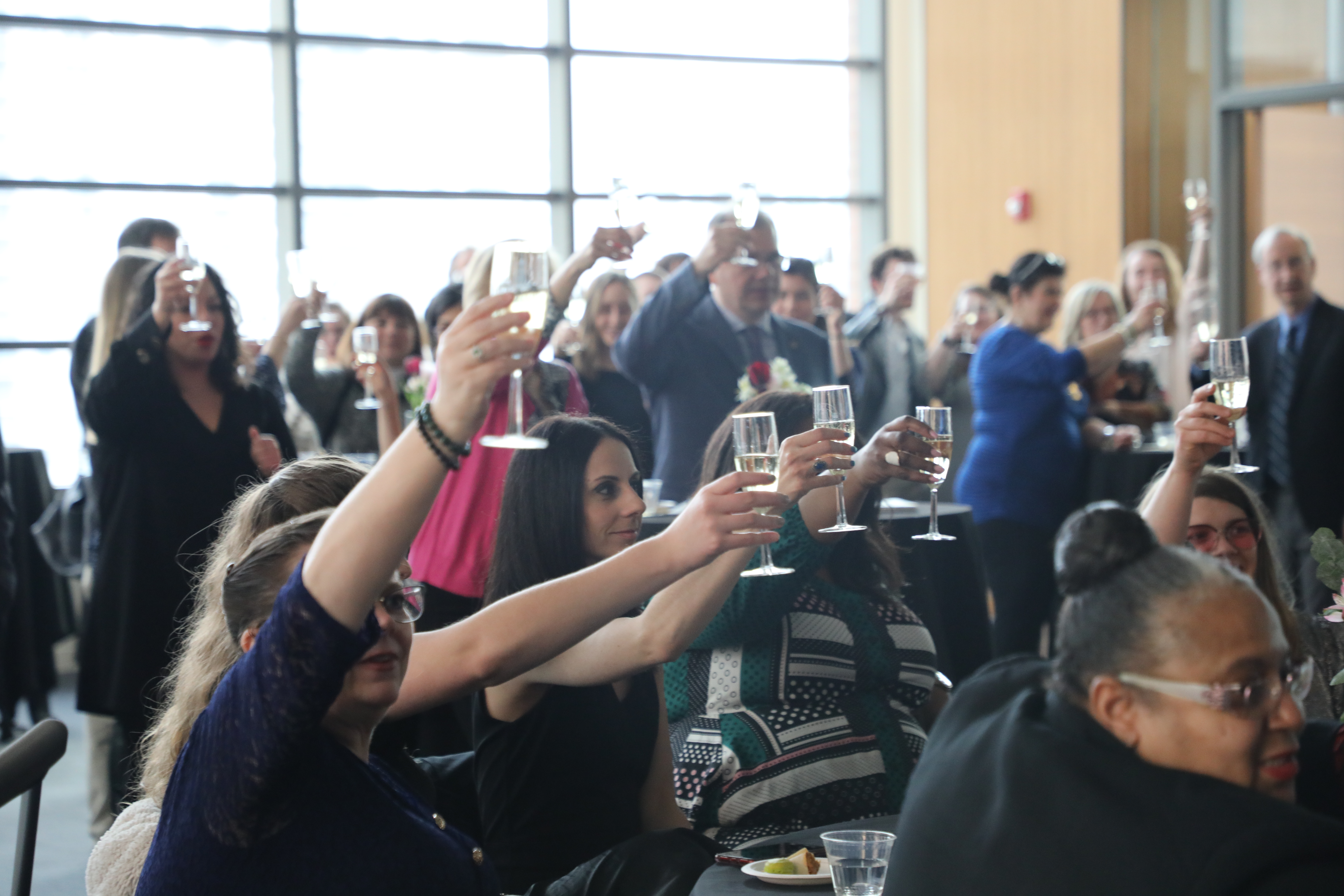 More than 100 students, alumni, faculty and staff toasted to the 10th anniversary of Loyola’s School of Communication. Photo by Audrey Palumbo.