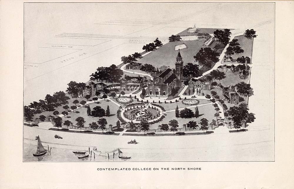 1907 Sketch of the proposed campus to be built in Rogers Park.
