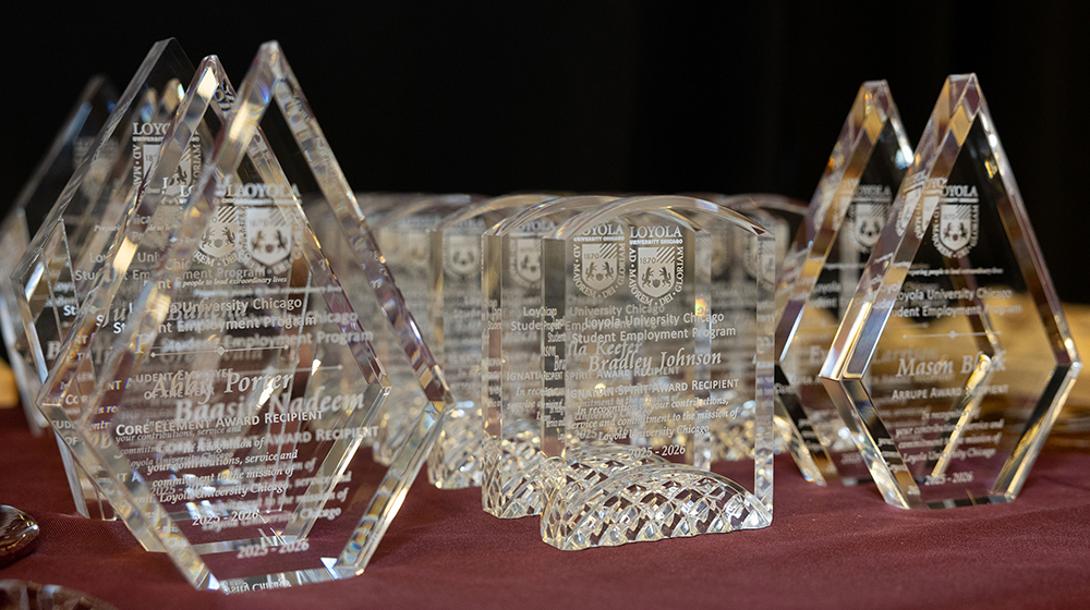 display of various glass awards