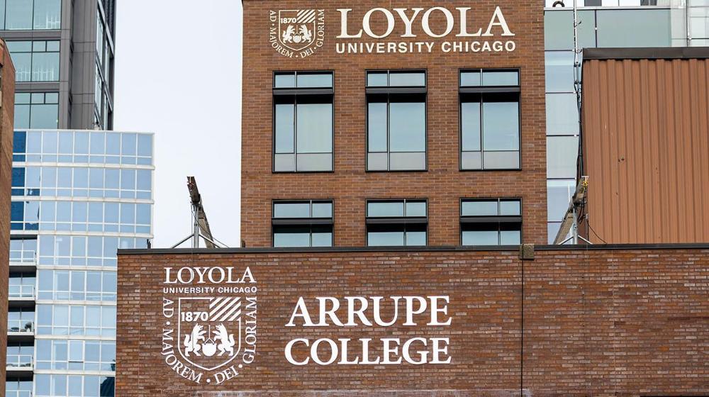 View of two brick buildings on Loyola's Water Tower Campus
