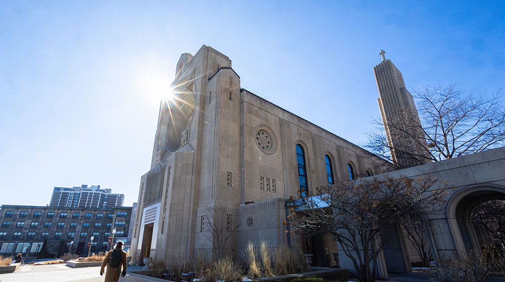 Sun shinning on church 