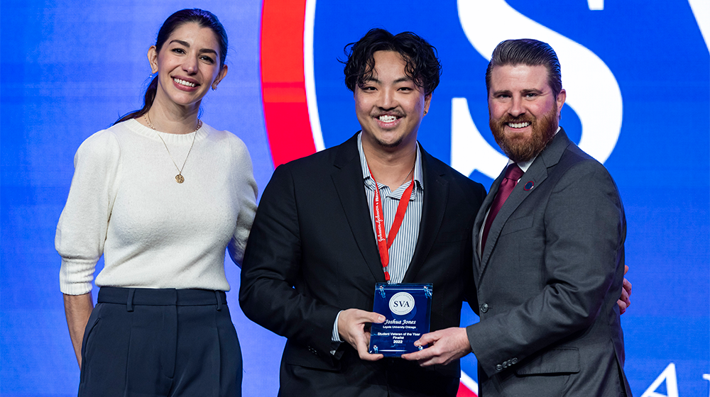 Jones accepts the Student Veteran of the Year award