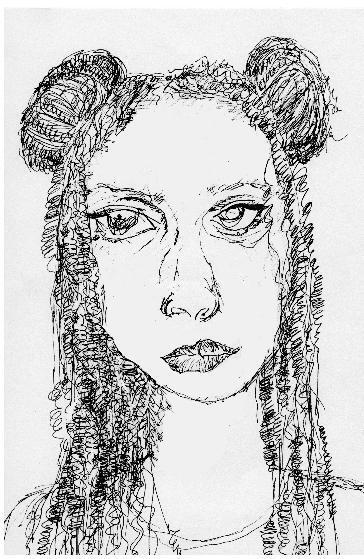 black and white drawing of a girl