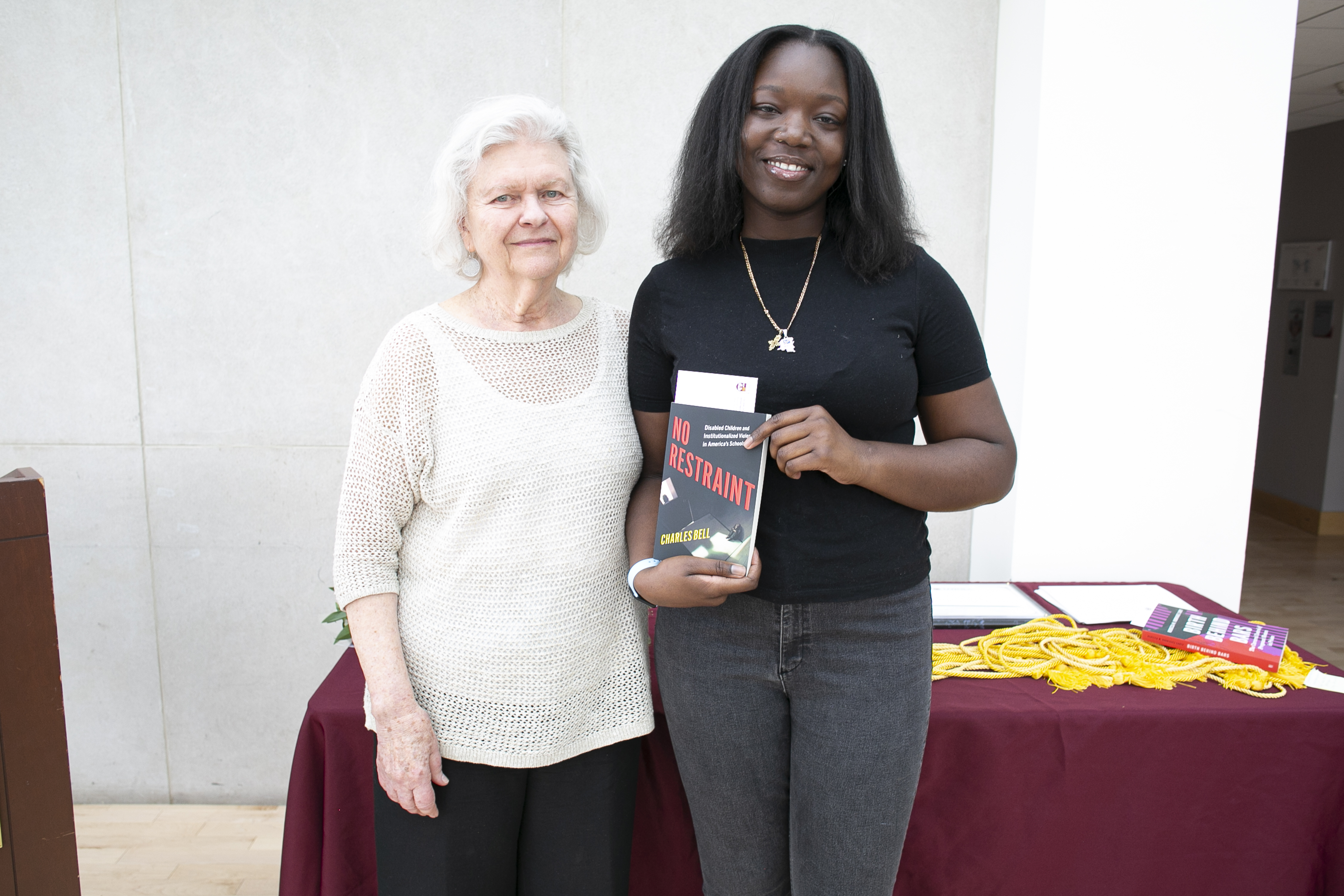 Kiyara Dahane, winner of Bensinger Essay Contest Award, posing with Ana Bensinger
