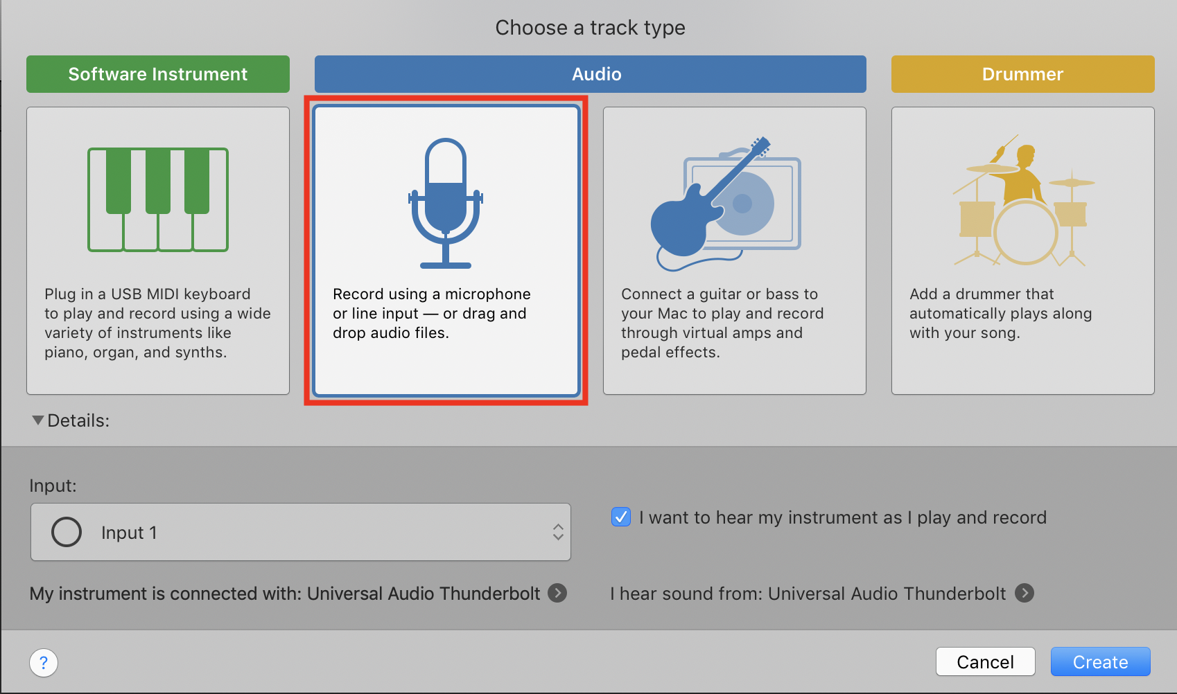 Vocal Booth - GarageBand - Choose a track type
