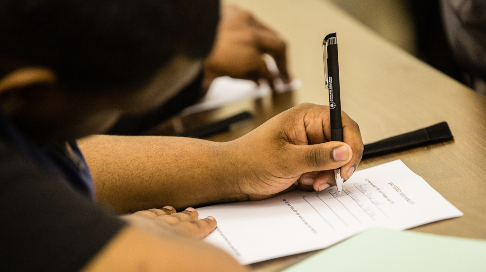 A student works in class.