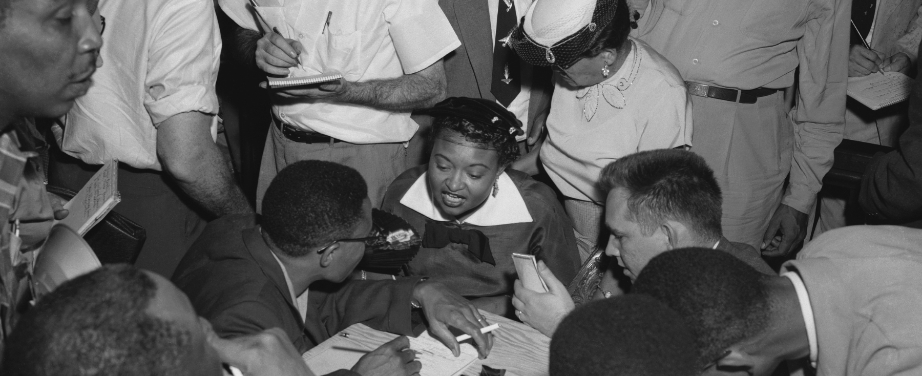 Mamie Till-Mobley talking with a group of reporters