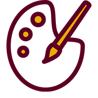 illustrated icon of a paint palette and brush