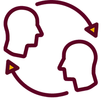 illustrated icon of two heads with arrows between them