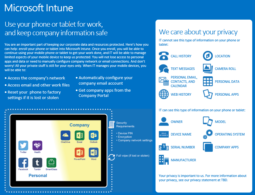 Microsoft Mobile Device Management Intune Enrollment Instructions
