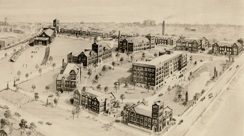 An architect’s rendering of a proposed plan for the Lake Shore Campus in 1924