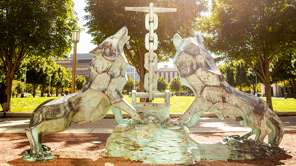 Wolf and Kettle campus statue