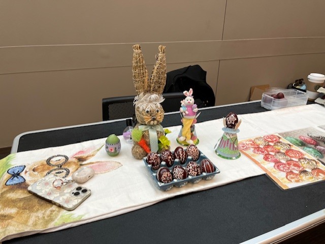 Pisanki Event table display of decorated eggs