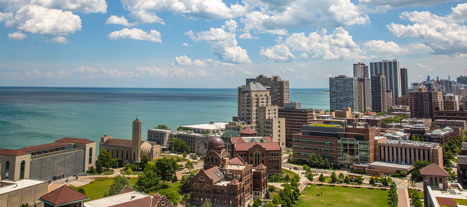 Aerial views of the Lake Shore Campus from the roof of Mertz Hall