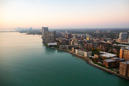 Aerial view of Loyola University Chicago lakeshore campus
