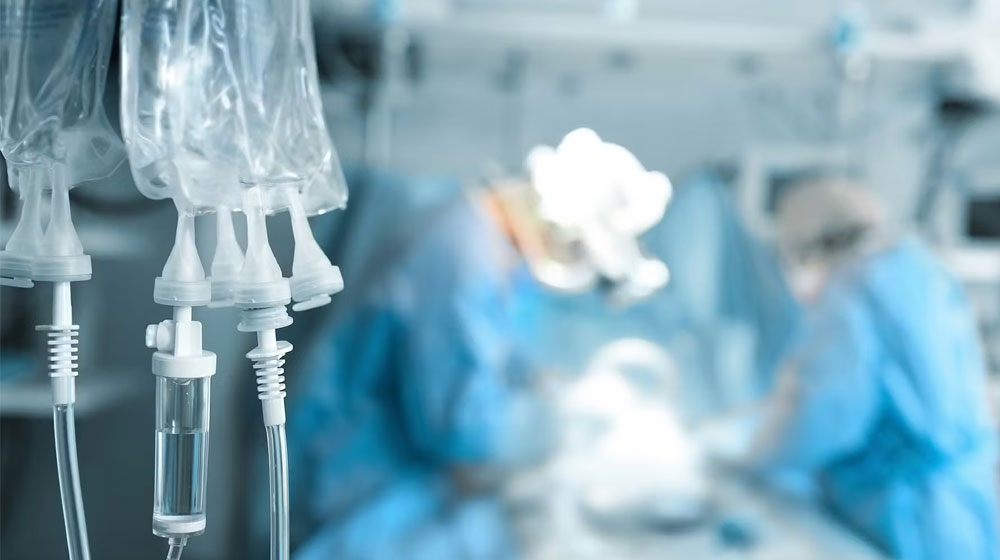 IV bags hanging in an ICU
