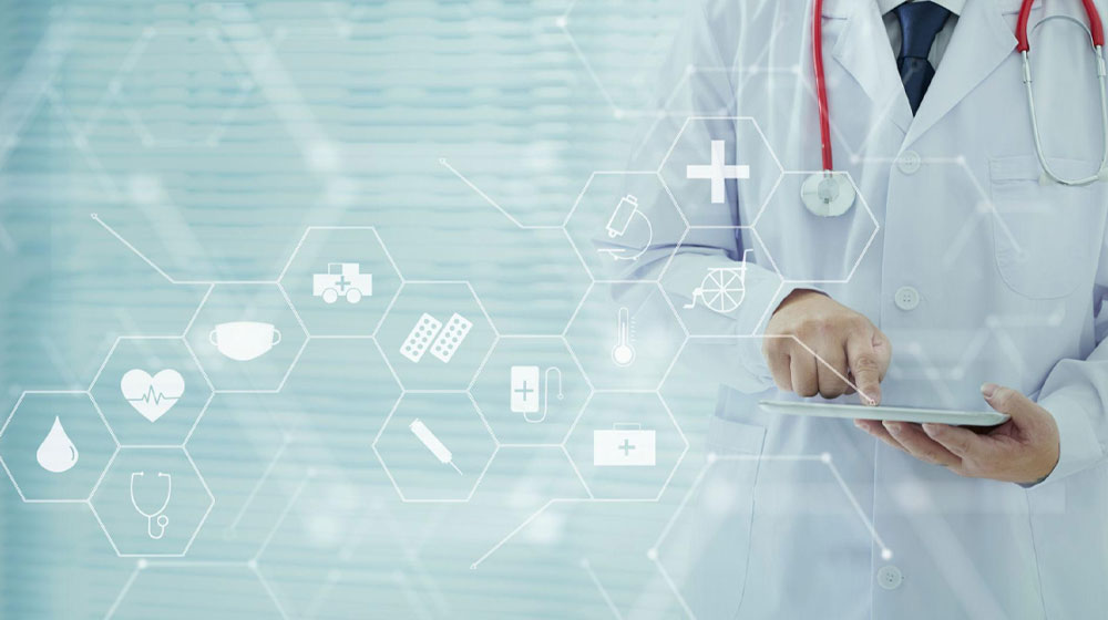 Doctor using a digital tablet screen