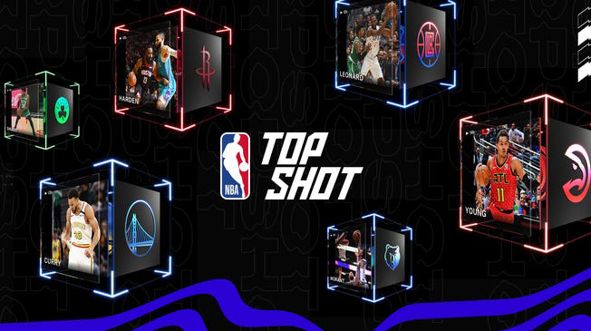 NBA Top Shot logo with basketball highlight graphics NBA Top Shot logo with basketball highlight graphics