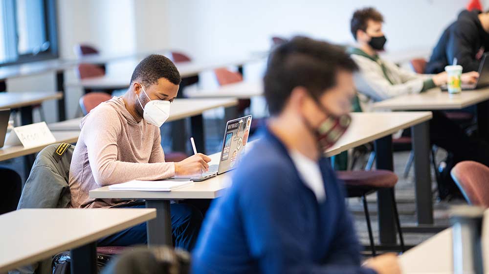 Students wearing masks in classroom