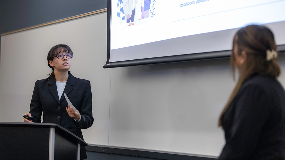 Students give their final presentation for the Family Business Futures event