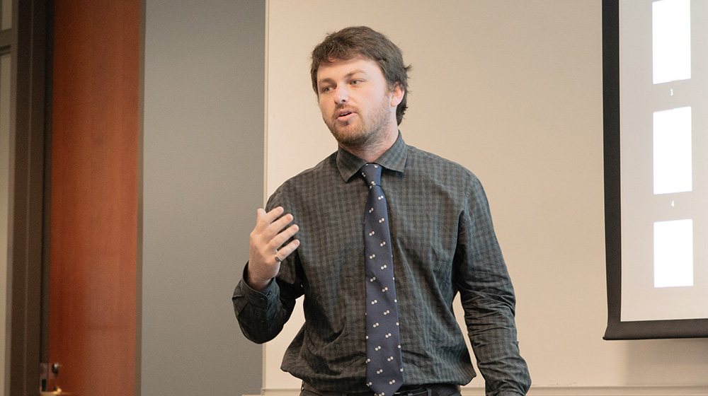 Noah Henderson leads a classroom
