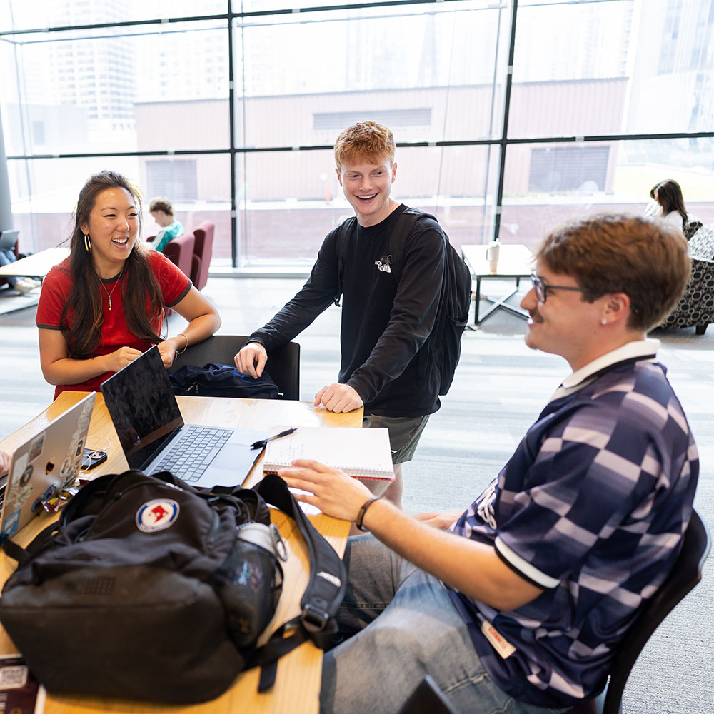 Students gather in a Schreiber Center study area