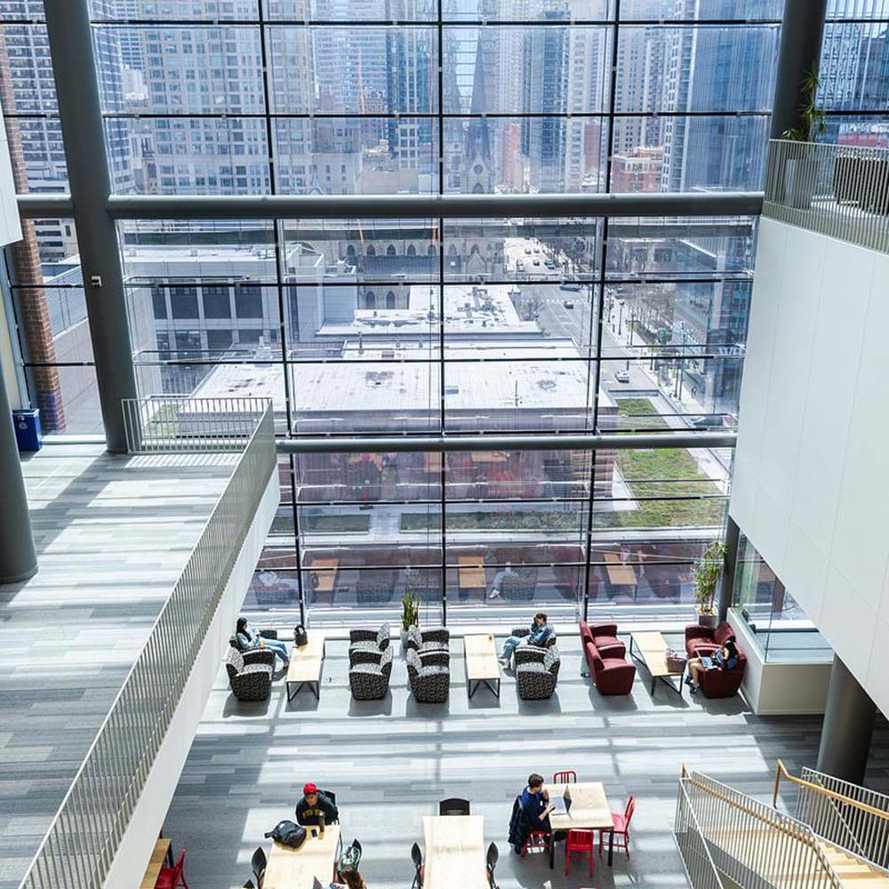 A view from the 10th floor of the Schreiber Center looking downards