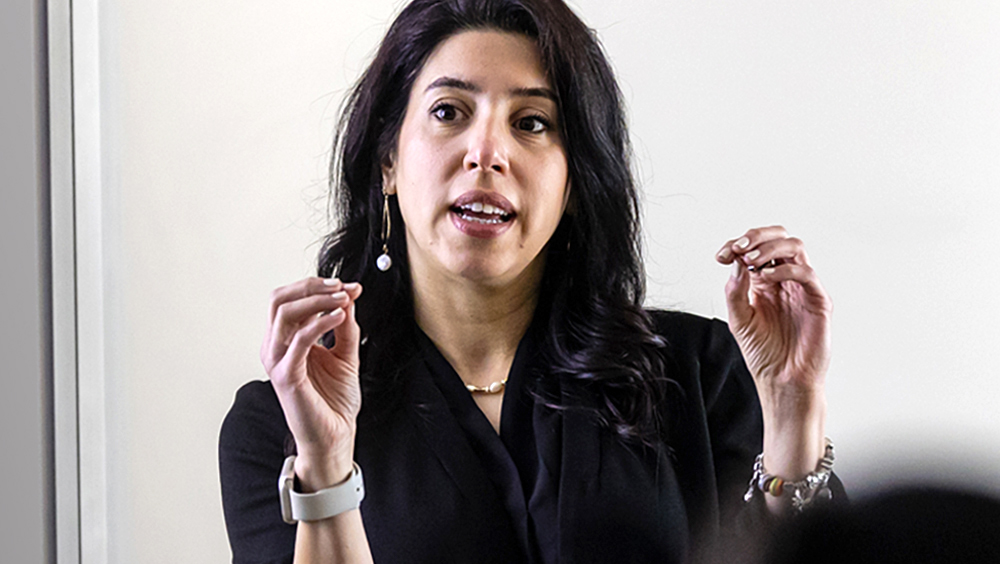 Prof. Azimi engaged with students as she leads a class