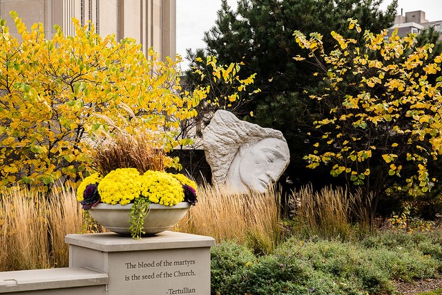 Chapel at Fall and Wounded Angel Sculpture