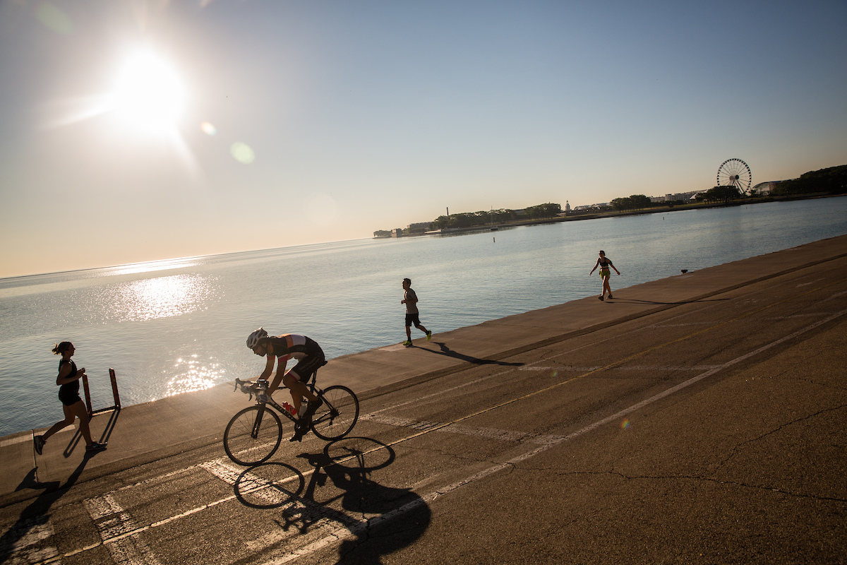 Loyola students running and biking along Lake Shore and Lake Michigan Loyola students running and biking along Lake Shore and Lake Michigan