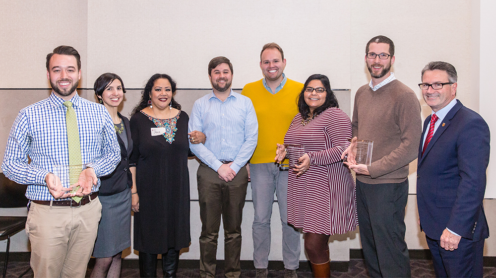 Oliver Goodrich, Lauren Yurman, Joyce Knight, Matthew Rombach, Andrew Hrovl, Rebecca Ramirez-Malagon, Paul Miller, and Interim President John P. Pelissero, PhD Oliver Goodrich, Lauren Yurman, Joyce Knight, Matthew Rombach, Andrew Hrovl, Rebecca Ramirez-Malagon, Paul Miller, and Interim President John P. Pelissero, PhD