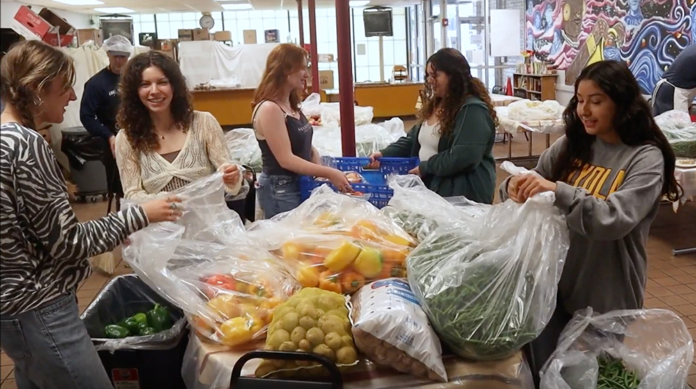 Students collecting donated food