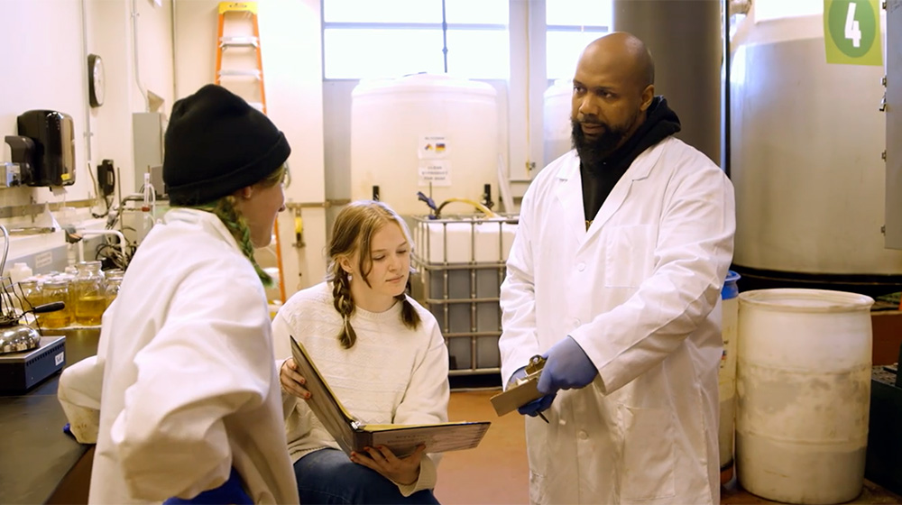 Biodiesel interns working in the lab