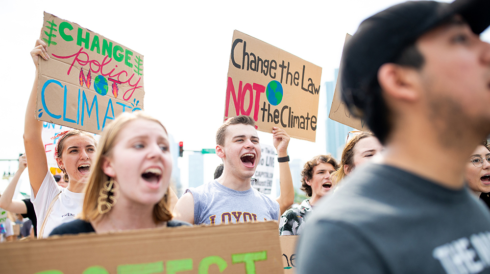 Students advocating for policy changes on carbon emissions