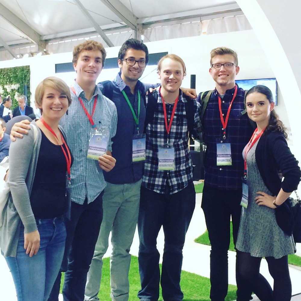 Left to right: SES/Newman Center Cohort at COP  22.
Lian Lucansky, Paul Campion, Angelo Kelvakis, Jacob Kreiner, Stephen Tuscher, Rachel Monsey 