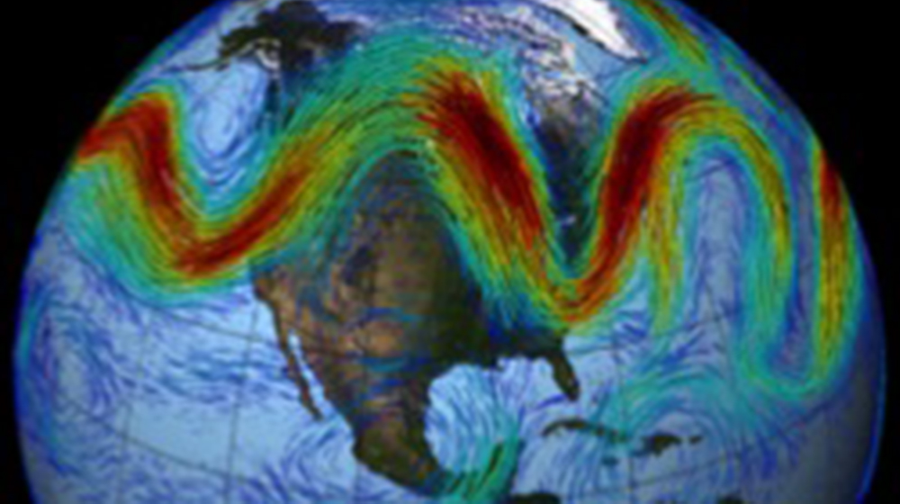 The jet stream currents move in something called Rossby waves—and Loyola assistant professor Ping Jing, PhD, is studying how climate change is affecting their shape. (Image credit: nasa.gov)