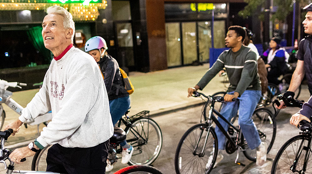 Veterans and those serving in the military can attend an event like a faculty hosted midnight bike ride tour of Chicago history.